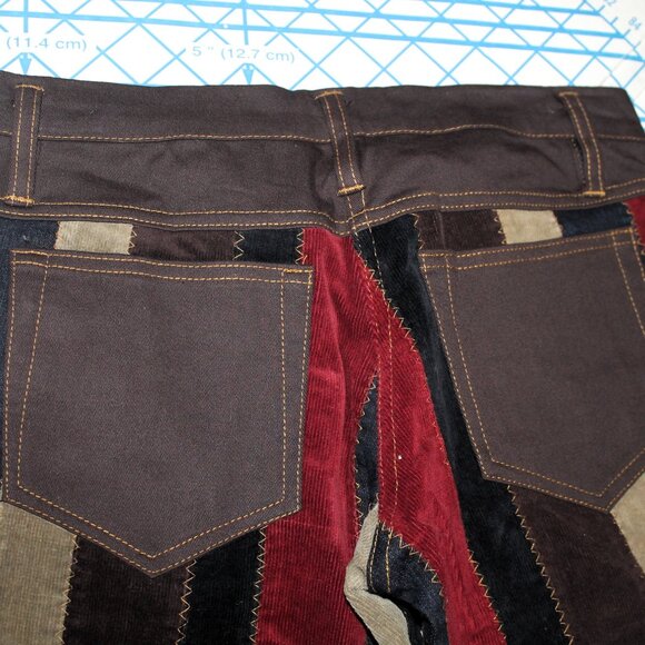 Rare Y2K Bebe Striped Patchwork Corduroy Low Rider Bell Bottoms, 28L, Free Ship - Picture 4 of 8
